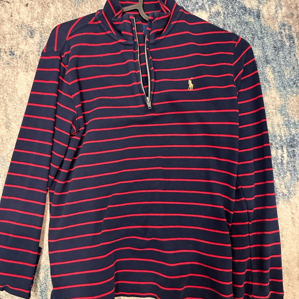 Polo by Ralph Lauren Navy & Red Striped Quarter-Zip Pullover